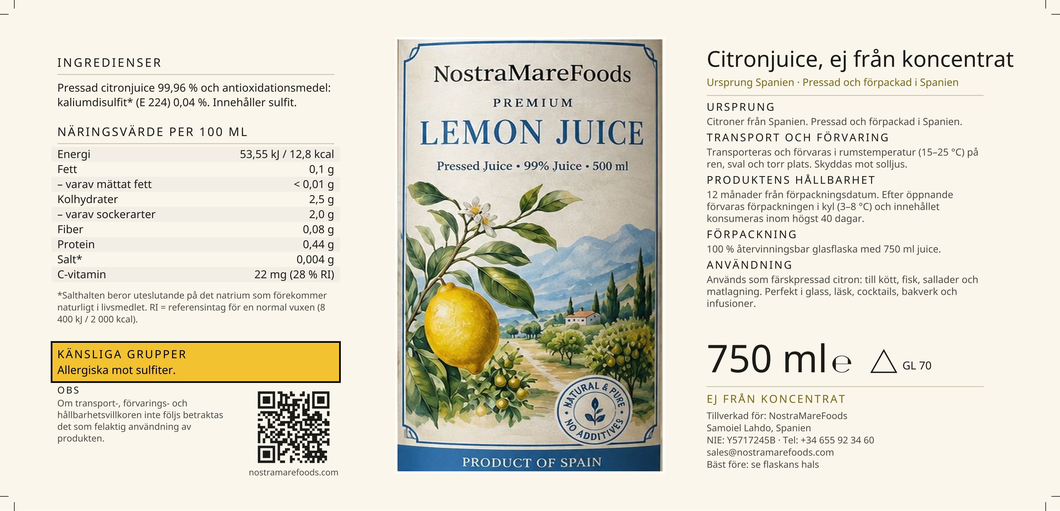 Front label — Pressad citronjuice